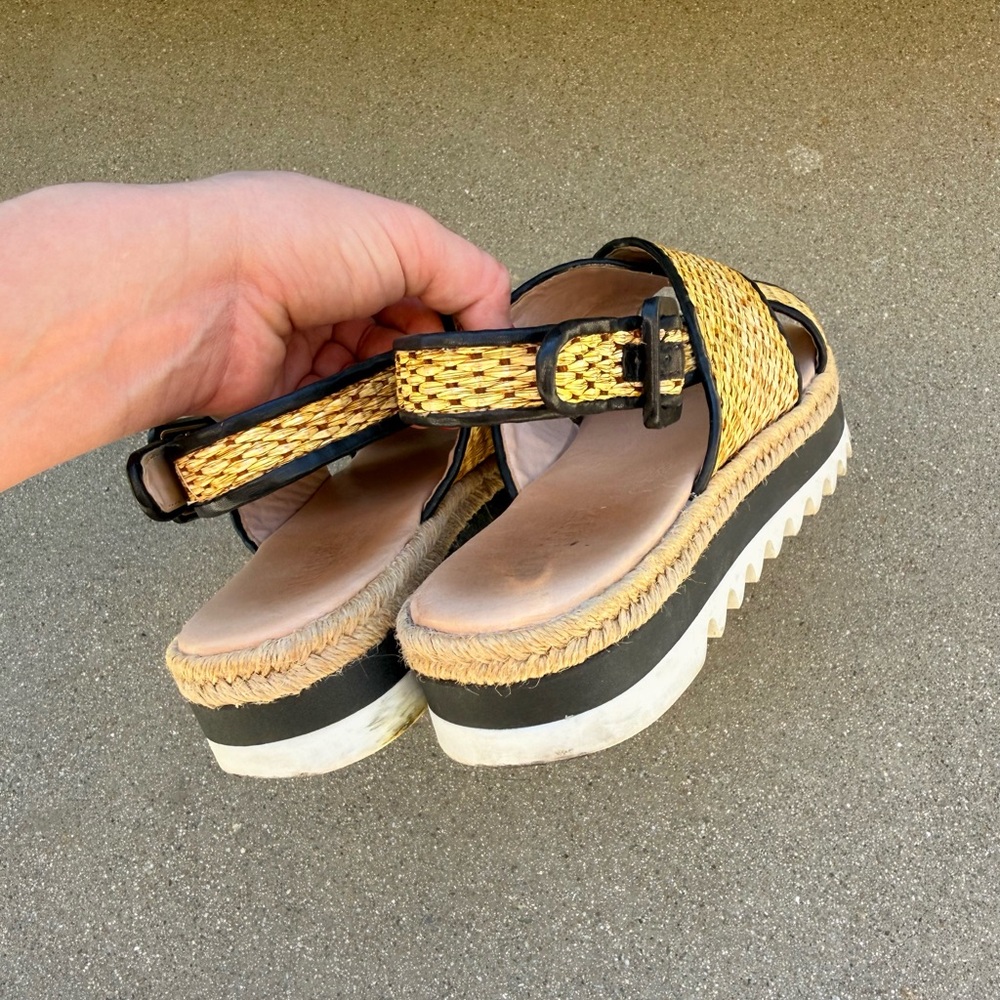 Schutz Aiyana Platform Slingback Sandal Size 7 Tan White Raffia - Picture 8 of 8